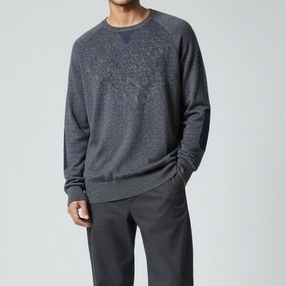 Banana‎ Republic Men's XL Gray V-Neck Sweater Elbow Patches Cotton Blend Knit